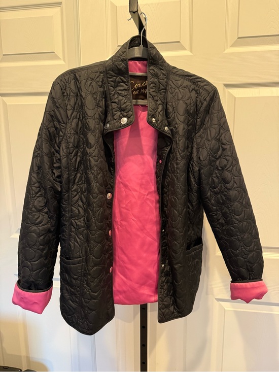 Coach Jackets & Blazers - Coach logo women’s jacket black with pink lining & rolled sleeves size XL